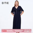 爱特爱（EITIE）时尚飘逸披肩飞袖显瘦V领晚礼服2026夏季新款宴会连衣裙8377001 深海蓝31 2XL (175)