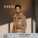 ERDOS【纯羊绒】粗纺单层水纹格纹复古男士围巾 驼色 165cmX30cm