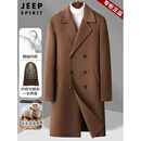 JEEP SPIRIT奢侈高档品牌100%羊毛双面毛呢大衣男秋冬过膝长款双排扣鹅绒内胆 棕色 100%绵羊毛双面呢 拆卸鹅绒内胆 XL 建议【130-155斤】