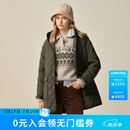 ELAND衣恋棉服女中长款菱格微宽松连帽加厚外套新款 军绿色(49)Khaki M /165