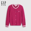 盖璞（GAP）女童秋季款小熊刺绣logo绞花棉质针织开衫儿童装846910