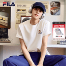 FILA 斐乐易烊千玺同款多彩T恤情侣短袖2026夏季新款卡通猫咪刺绣T恤 云菇白-WT L 175/96A/L