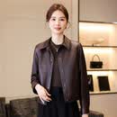 Q ZHIHE品牌真皮皮衣女2026秋季新款短款绵羊皮皮夹克机车外套短款时尚 棕咖色 M 85-105斤