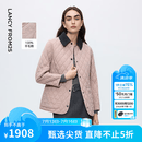 朗姿羊毛撞色翻领时尚设计感棉服修身显瘦通勤棉衣冬季新款 雾霾粉色 L