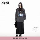 DZZIT地素抓绒卫衣裙春秋时尚妙趣印花活泼可爱少女 黑色 M