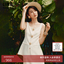 LIME朗姿/莱茵醋酸混纺方领重工装饰收腰套装马甲短裤2026秋新款 马甲白色 XL