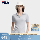 FILA 斐乐官方女子编织衫2026夏季新款时尚休闲简约修身短袖上衣 山岩灰-GY L 170/88A/L