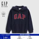 盖璞（GAP）男童秋季款撞色logo宽松拉链抓绒连帽卫衣儿童装804614