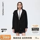 朗姿短款纯羊毛黑色高级感连帽大衣秋冬冬女款新款毛呢外套 黑色 M