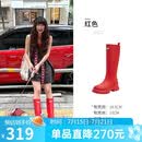 骆驼（CAMEL）彩虹雨靴女晴雨两穿新款户外休闲长靴 L25W577028 红色 37