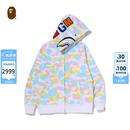 BAPE男装26年春夏糖果迷彩全拉链鲨鱼连帽卫衣开衫外套X00515Q 白色WHX L 均码