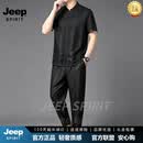 JEEP SPIRIT中国风短袖唐装男士套装复古风男装汉服茶艺服装男装香云纱套装 黑色 M 170【建议95到115斤】