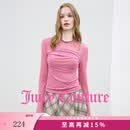 橘滋（Juicy Couture）T恤女时尚多巴胺网纱印花修身褶饰粉色长袖上衣打底衫休闲通勤 粉红 L