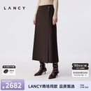 朗姿/LANCY【羊毛】冬季新款老钱风阔腿裤气质雅通勤西装裤女 巧克力色 M