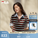 FILA 斐乐杨幂同款女子编织衫2026秋新款时尚修身条纹假两件短袖上衣 满印一-ZA M 165/84A/M