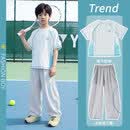 优优1点（Yoyo one）男童运动套装夏季儿童速干短袖2026新款帅气时髦大童冰丝长裤薄款 23071白色+15517银灰色 【套装】 130