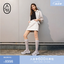 ASH女装26夏季新款纯色复古翻领长袖开衫拉链羊皮外套 米白色 S