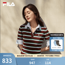 FILA 斐乐杨幂同款女子编织衫2026秋新款时尚修身条纹假两件短袖上衣 满印一-ZA M 165/84A/M