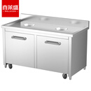 喜莱盛（XLS） 不锈钢收残车酒店残食台饭店剩菜台商用餐车推车厨房收残台垃圾残食收集车 圆口双桶带推车|120*70*(80+15)