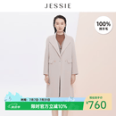JESSIE专柜羊毛大衣女秋冬新款双面呢女装感呢子毛呢外套 杏色 M
