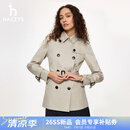 哈吉斯（HAZZYS）女装 2026春季新款女士外套通勤英伦双排扣短款风衣女ASWSH0DAH01 浅米色LI S (155/80A 36)