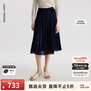 朗姿【朗姿Basic衣橱】法式百褶半身裙复古女士裙子2024夏新款百褶裙 暮色藏蓝色2 XL