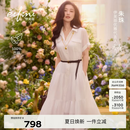 伊芙丽（eifini）【朱珠同款】伊芙丽透气苎麻短袖精致连衣裙赠腰带2026夏季新款 本白色 S 95-110斤