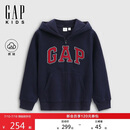 盖璞（GAP）男童秋季款撞色logo宽松拉链抓绒连帽卫衣儿童装804614