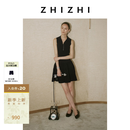 致知ZHIZHI 漆园蝶 黑色收腰polo领针织连衣裙小个子女26夏秋新款 黛黑 M
