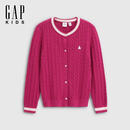 盖璞（GAP）女童秋季款小熊刺绣logo绞花棉质针织开衫儿童装846910