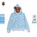 BAPE女装26年春夏BABY LISA卡通小猴迷彩拉链鲨鱼连帽卫衣X01152Q 蓝色BLX M