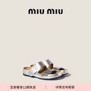 MiuMiu缪缪女士做旧牛皮革拖鞋饰凉鞋鞋子 银色 37