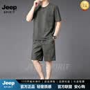 JEEP SPIRIT中国风唐装男装男士套装夏季款短袖T恤套装休闲运动香云纱套装 灰色 M 推荐90斤-115斤