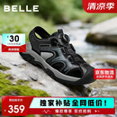 百丽七夕礼物透气休闲凉鞋男26夏旋钮扣户外沙滩鞋A2396BL6 曜石黑 40