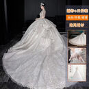 TWJU长袖婚纱2026新款新娘主纱质感轻奢重工法式大码复古高定拖尾 白色 拖尾款(婚纱+三件套) 2XL