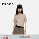 ERDOS【精纺云感T恤】圆领装饰短袖T恤打底女套衫羊绒衫 大地驼 L 170/88A