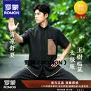 ROMON桑蚕丝唐装汉服成人男明制圆领袍中国风男装古装日常直裰长袍外套 黑色 L 135-150斤