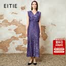 爱特爱（EITIE）优雅端庄V领无袖高腰鱼尾长裙春季新款亮片包臀礼服8177810 柔紫色98 L (165)