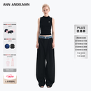 ANN ANDELMAN【王玉雯同款】官方直营 牛仔腰头拼接西裤直筒长裤 黑色 S
