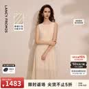 朗姿【艺术家系列】朗姿25压褶收腰无袖时尚钉珠连衣裙2026年夏季新款 米白色 S