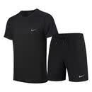 耐克（NIKE）运动套装男夏季冰丝速干训练服一整套大码跑步短袖短裤两件套 黑色套装 2XL（130-150斤）