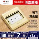 公牛（BULL）地插座隐藏嵌入式隐形地插纯平防溅水超薄全铜网络开关插座面板 五孔地插 金色