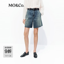 MO&Co.牛仔裤2026夏新品精工洗旧棉质中高腰直筒A字中裤短裤MBF2SOT030 牛仔蓝色 M 27