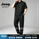 JEEP SPIRIT中国风男装男士唐装套装香云纱真丝唐装短袖T恤长裤男2026夏季 黑色 套装 2XL