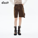 DZZIT【刘浩存同款】地素短裤2026秋新款复古灯芯绒中裤子女3K3QB371N 深卡其色 XS