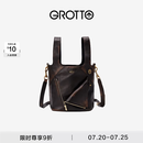 GROTTO个乐植鞣皮翻领菜篮子大容量单肩斜挎手提包通勤包礼物 焦木棕（古金）S 小号