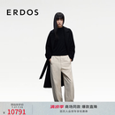 ERDOS【流金大衣】秋冬翻驳领双排扣中长款厚外套女羊绒大衣毛呢大衣 黑 L 170/88A