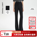 朗姿【精英衣橱】复古显瘦高腰黑色休闲裤喇叭裤马蹄裤夏新款长裤子 黑色2 M