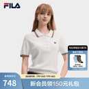 FILA 斐乐官方女子编织衫2026新款简约休闲百搭翻领短袖POLO上衣 标准白-WT L 170/88A/L