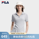 FILA 斐乐官方女子编织衫2026夏季新款时尚休闲简约修身短袖上衣 山岩灰-GY L 170/88A/L